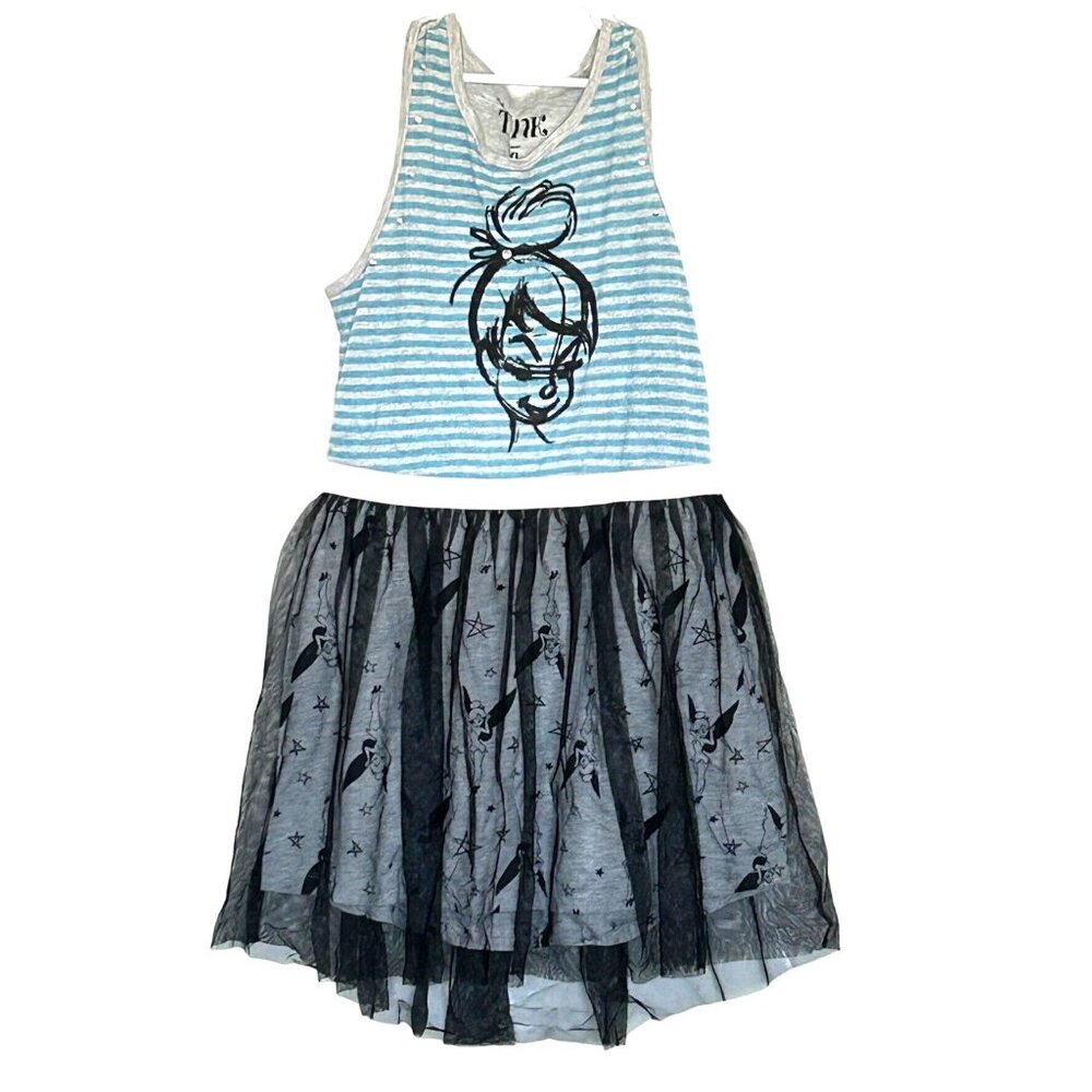 Girls Disney Tinkerbell Blue Striped knit tulle Fairy-tale inspired dress